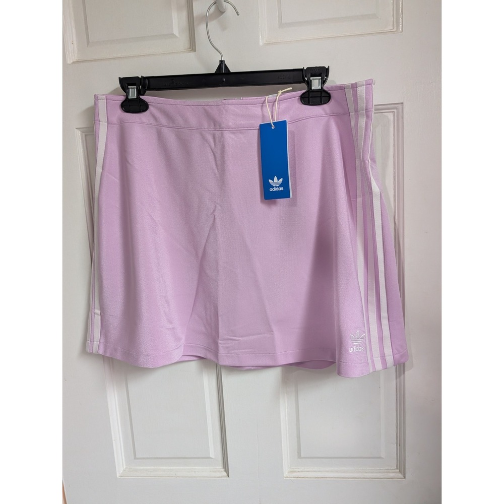 adidas Womens Pink 3-Stripes Logo Mini Skirt Stretch Zip Solid Size L